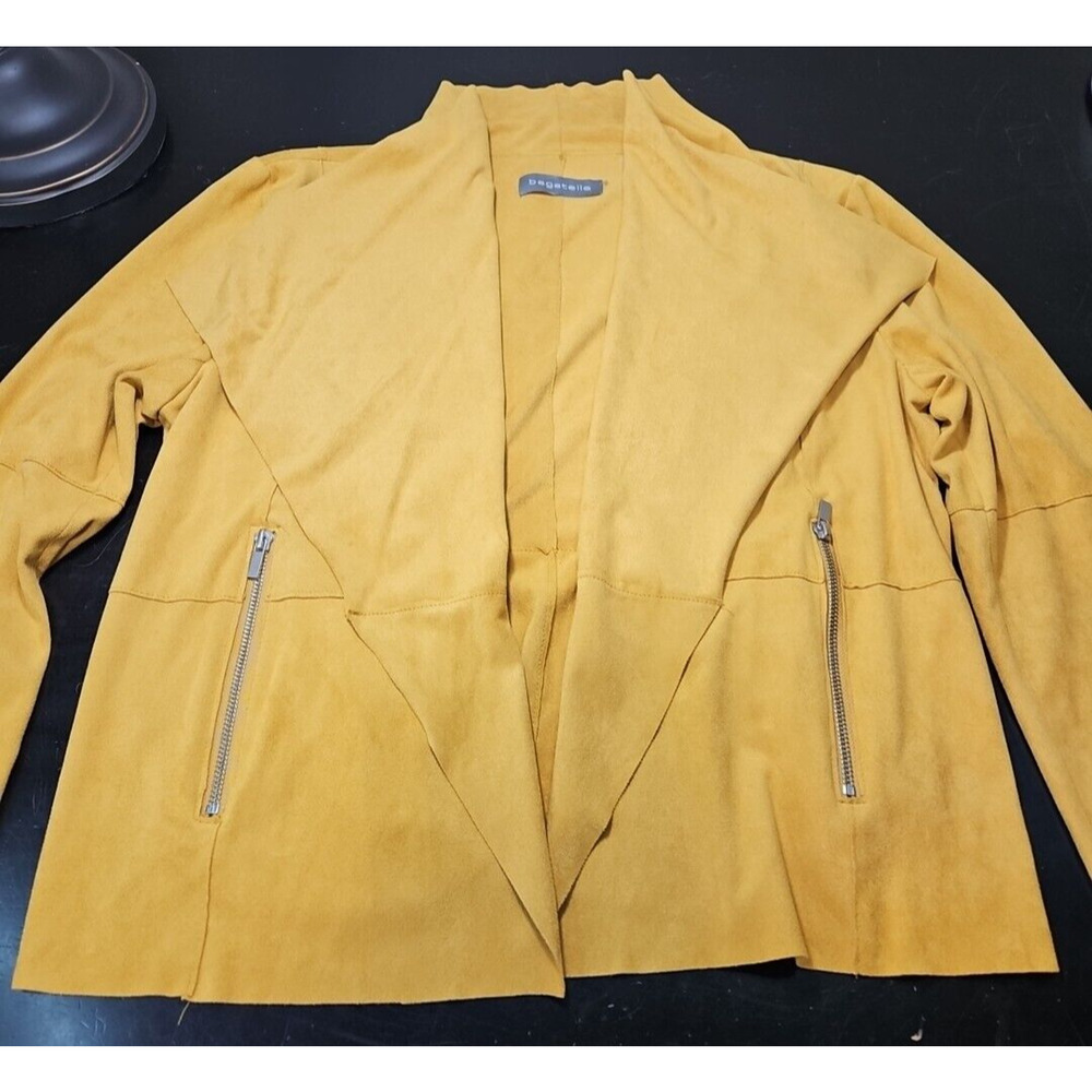 BAGATELLE Open Front Wrap Faux Suede MOTO Jacket Gold Yellow Mustard Sz W/LG EUC - Picture 2 of 16